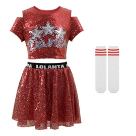 LOLANTA Girls Dance Costumes Shiny Red Skirts Set Kids Cute Dress for Figure Skating Concert Outfits (Red, 10-11 Years)