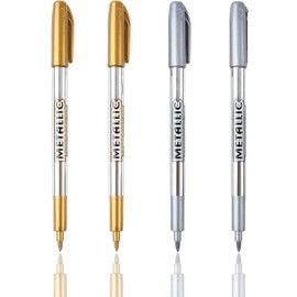 QttvbTna 4Pcs Gold Silver Ink Metallic Marker Pens, Water-Based Ink Gold Silver Metallic Marker Pens for Drawing Coloring Graffiti Metallic Diy, Painting Card Making