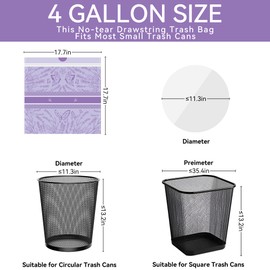 Freshlix 4 Gallon Small Trash Bags No-Tearing Drawstring Strong Garbage Bags Lavender Scented Bathroom Trash Bag 31 Count for Home, Office, Kitchen,Outdoor Camping