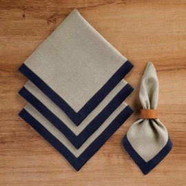 Solino Home Linen Napkins Set of 4-100% Pure Linen Navy and Natural Dinner Napkins Cloth 20 x 20 Inch for Summer - Classic, Handcrafted and Machine Washable