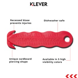 Klever Kutter, NSF Certified for Non-Splash Zone, Klever Innovations Stainless Steel Package Opener, Safety Cutter, Utility Knife, Red, 20/pk (KCJ-1RSS)