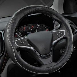 West Llama Microfiber Leather Car Steering Wheel Cover for Chevy Silverado,Tahoe,Equinox,Traverse,Trailblazer,Colorado (Black+Gray Line - Standard Size)