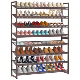 NEYCIL Large Shoe Rack 8 Tier Shoe Organizer, Heavy Duty Metal 4-Tier Stackable Shoe Storage Vertical Shoe Rack for Closet Front Door Entrance, Up to 50 Pairs, 44.8" W x 11.4" D x 56.7" H, Bronze