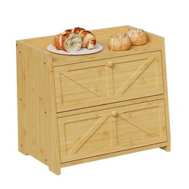 Trironsun Vintage Double Layer Bread Box for Kitchen Counter Bamboo Bread Storage Container Large Capacity Bread Storage Bin (Natural Bamboo)
