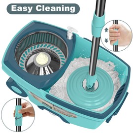 Mop and Bucket with Wringer Set,Spin Mop and Bucket System, Mops for Floor Cleaning,Household Supplies Tools with 3 Replacement Refills,61" Extended Handle for Household Hardwood Floor - Green