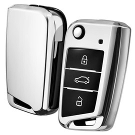 Oatsbasf Car Key Case VW, VW Golf 7 Key Case, Key Box Cover for VW Polo, Skoda, Tiguan, MK7 3 Buttons (Silver)