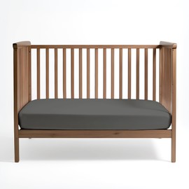 Pizuna Crib Fitted Sheet 40 x 90 cm, Dark Grey, 400 Thread Count 100% Long Staple Cotton Fitted Bed Sheet, Soft Sateen Weave Baby Crib Sheet with 12 cm Deep Pocket