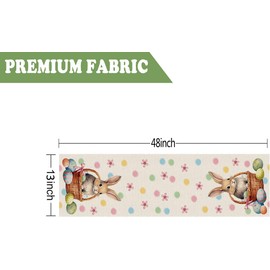 QIONG MENG Easter Table Runner Bunny Eggs Basket Flowers Burlap Table Decoration Spring Holiday Home Party Kitchen Dining Table Supplies 13x48 Inch