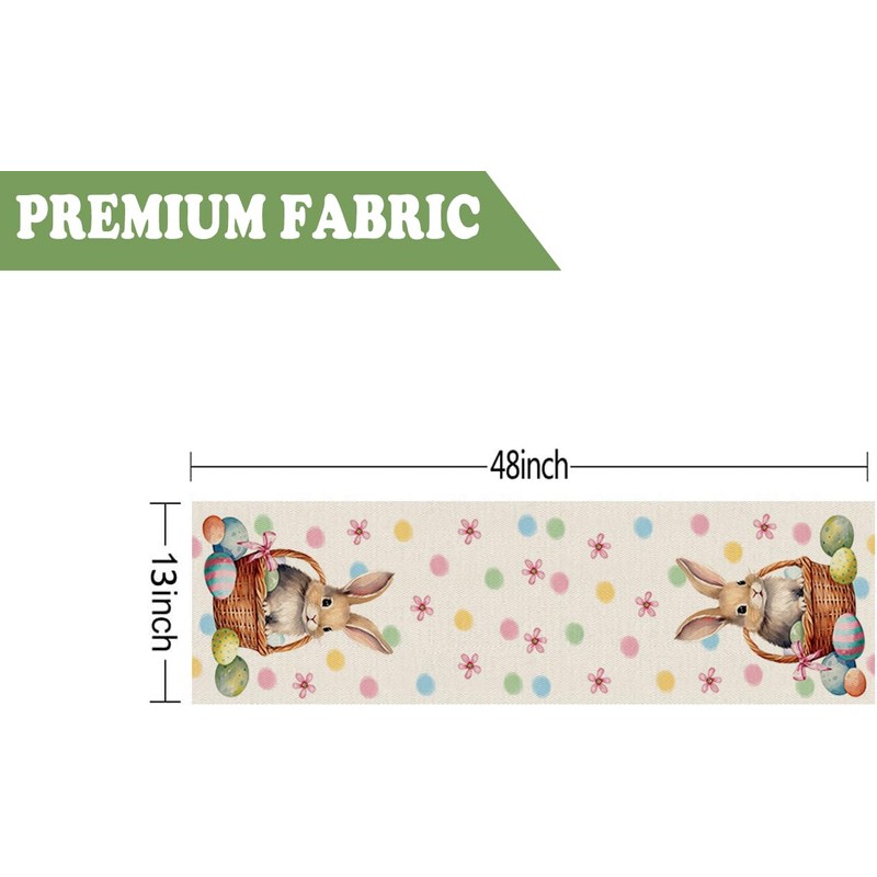 QIONG MENG Easter Table Runner Bunny Eggs Basket Flowers Burlap