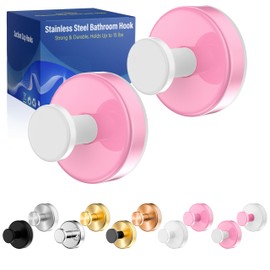 Suction Cup Hooks for Shower,Removable No Drill Towel Hooks,Upgraded 15 lbs Strong Suction Hooks for Bathroom Tile,Shower Wall,Glass Door,Kitchen-Loofah,Coat,Stainless Waterproof-Pink White 2 Pcs