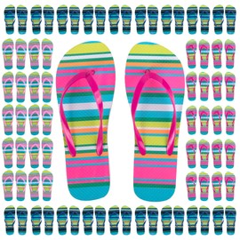 50 Pairs Bulk Flip Flops for Women Wedding Guests, Bnb Guests, Hotels, Pedicure Parties, and Charity Donation (Tropical Stripes)