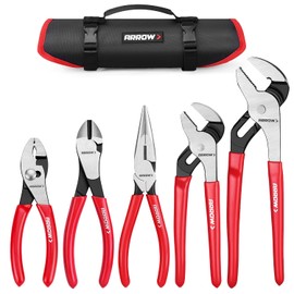 ARROW 5PCS Pliers Set, 6" Slip Joint, 7" Diagonal, 8" Needle Nose Pliers, 8"&10" Groove Joint with Non-slip Handle, Portable Rolling Bag With Handle, Premium Carbon Steel