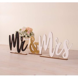 Rayher Wooden Motifs "Mr & Mrs", 42 x 14.5 x 2 cm, Set of 6, for Standing, Wood, FSC Certified, Natural, Wooden Decoration Wedding, for Crafts and Painting, 62937505