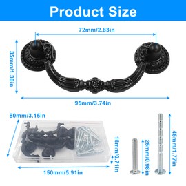 Waziaqoc 4 Pcs Antique Drop Drawer Pull Handles, 2.83 Inch Hole Center Swing Cabinet Dresser Handles, Vintage Hardware for Furniture, Dresser