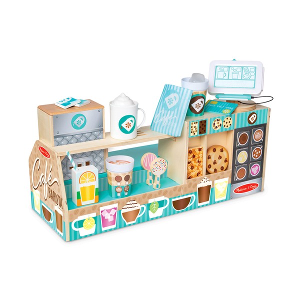 Melissa & Doug Wooden Café Barista Coffee Shop (35 Pieces) - Childs Toy Coffee Shop, Pretend Play Kitchen Sets For Kids Ages 3+ - FSC-Certified Materials