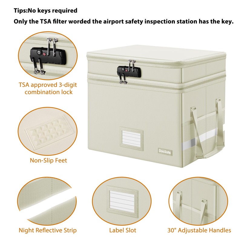 DocSafe File Box with Lock,Multi-Layer Fireproof Document Box Collapsible File