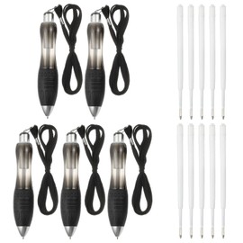 PATIKIL 5 Pcs Big Fat Pens, Black Heavy Weighted Ballpoint Pen Retractable Wide Grip Thick Pen with Strap for Hand Tremors Elderly Handicap(10 Black Refills)