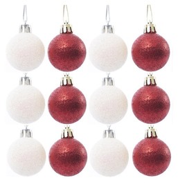 Simply Products Christmas Tree Decoration Baubles 3.8cm - Great Christmas Tree Hanging Ball Decorations, Matte & Glitter Baubles Pack of 12-3.8cm (Red & White Glitter)