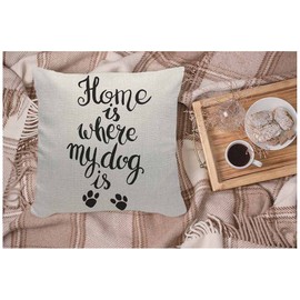 WONDERTIFY Home Is Where My Dog Is Cushion Cover Pet Quote Footprint Throw Pillow Covers Cushion Case For Couch Home Decor Black White 45X45 Cm