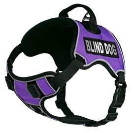 Dogline Quest No-Pull Dog Harness with 3D Rubber Blind Dog Removable Patches Reflective Soft Comfortable Dog Vest with Quick Release Dual Buckles Black Hardware and Handle 18 to 22 inches Purple