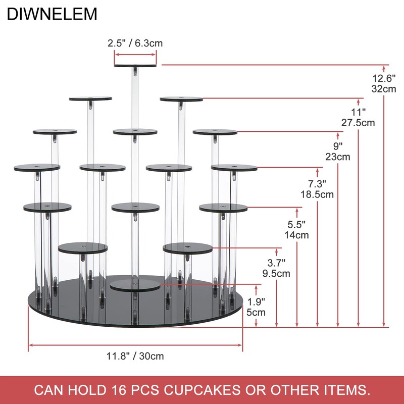 DIWNELEM 16 Tier Acrylic Cupcake Stand Display Riser Holder for