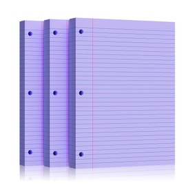 Purple Loose Leaf Paper 300 Sheets 8" x 10.5" Filler Paper, College Ruled 3-Hole Punched, Notebook Paper for 3-Ring Binders Notepad Writing Note Pads To-Do Lists for Office & School Supplies