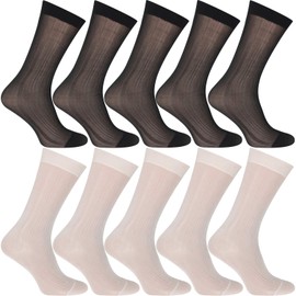 Uaussi - 10 pares de calcetines de vestir ultrafinos para hombre, de seda, traslúcidos, de nailon suave, pantalones de trabajo, de media pantorrilla, Negro+Blanco, One Size