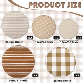 Whaline 10Pcs Brown Bowl Covers Reusable In 5 Size Stretch Cloth Fabric Dish Cover Farmhouse Plaid Brown Ticking Stripe Lids for Food Fruits Leftover Storage