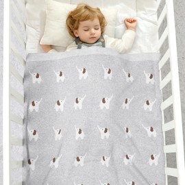 LAWKUL Baby Blankets for Newborn 100% Cotton Knitted Elephant Soft Blanket Airy for Boy Girl Grey, Pram/Mose Basket(90x70cm)