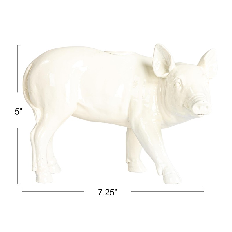 Creative Co-Op Country Charm Pig Taper Holder, White