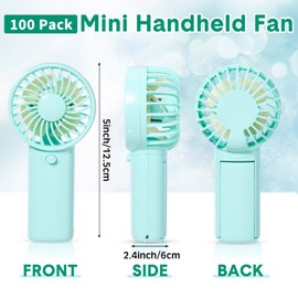 Rossesay 100 Pcs Mini Portable Fan Handheld Battery Operated Portable Small Personal Fans for Summer Travel Beach Indoor Outdoor Cooling Gift (Pink,Purple,Yellow,Green,Blue)
