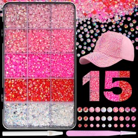 12000 Pcs Pink Resin Bedazzling Kit, Jelly Rhinestones for Crafting, Crystal Flatback Pink White Rhinestones Bedazzled Gems for Nails DIY Jewelry Face Makeup with Pickup Pencil Tweezer