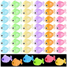 LHSYFBZ 48Pcs Luminous Mini Resin Fish, Miniature Fish Figurines, Glow in The Dark Tiny Fish Ornament for Garden Landscape Aquarium Dollhouse Birthday Party Room Crafts Decor