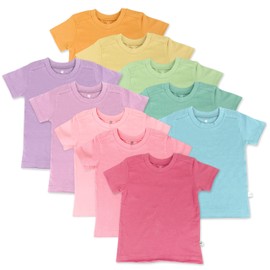HonestBaby 10-Pack Short Sleeve T-Shirts 100% Organic Cotton Baby, Toddler, Little Kids, Boys, Unisex, Rainbow Girl, 7 Years