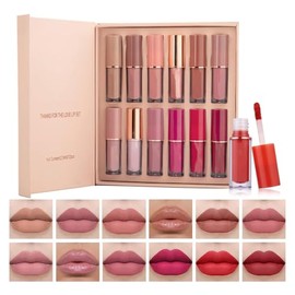 Bluemega Set 12 Colores Labiales Mate Larga Duración para Mujer | Pintalabios Permanente, Barra de Labios Líquido, Brillo de Labios Hidratante, Lápiz 