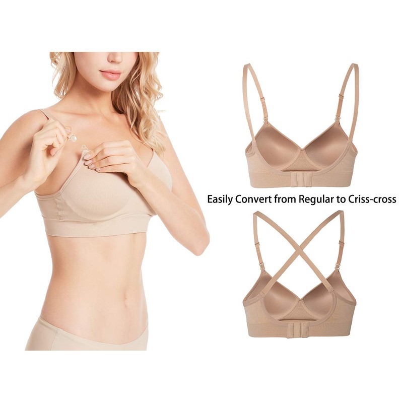 Lemef Wireless Bras for Women Seamless Padded Bras Beige, Size
