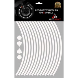 Autodomy Reflective Motorcycle Wheel Stickers Sport | Complete Set for 2 Wheels from 15" to 19" Inches | Motorcycle Reflective Stickers (White, 7 mm)