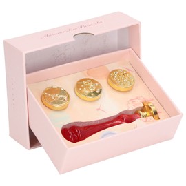 Wax Stamp Kit Delicate Pattern Detachable 4 Vintage Stamp Heads Wax Stamp Seals Kit with Resin Handle for Invitation Red