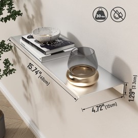 Danpoo Adhesive Floating Shelf for Wall Storage, Metal Wall Shelf for Bathroom/Living Room/Kitchen/Bedroom, Display Shelf for Collectibles(Silver, 16")