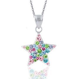 JennyWrenJewels Children’s Jewellery | Girls & Kids Sterling Silver Crystal Star Necklace | 925 Sterling Silver UK | Pendant & Gift Bag (Multi, 14)