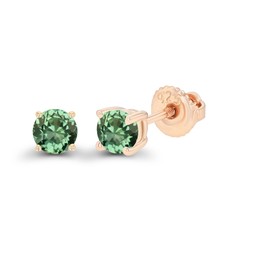 14K Yellow Gold Plated Sterling Silver 4mm Round Round Created Green Sapphire Birthstone Screwback Stud Earrings