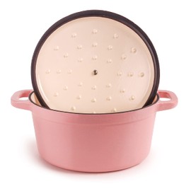 BergHOFF Neo Enameled Cast Iron 7qt. Round Dutch Oven, Matching Lid, Oven safe Up to 400°F, Pink