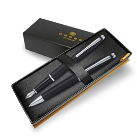 Cross Calais Fountain Pen and Ballpoint Pen Set - Premium Box - Choose Colour - Gifting for Christmas Luxury Pens (Matte Black with Chrome Trim)