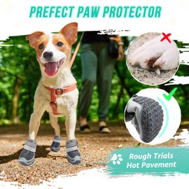 SlowTon Dog Shoes for Large Dogs - Mesh Breathable Dog Boots for Hot Pavement Summer Winter Snow, Anti-Slip Reflective Dog Booties Paw Protector for Outdoor Walking, Indoor Hardfloors(Grey,1)
