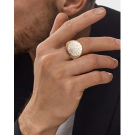 Edulex Mens Bling Pinky Ring - 18k Yellow Gold Plated Iced Out 5A+ Cubic Zirconia Jewelry - Round Created Diamond Hip Hop Signet for Women Gifts Size 11