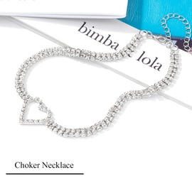 JAKAWIN Heart Rhinestone Choker Necklace Silver Diamond Jewelry for Women