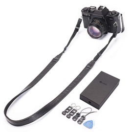CANPIS CP008 Genuine Leather Camera Strap Quick Release Adjustable Length Vintage Camera Shoulder Strap Neck Strap for Nikon Canon Sony Pentax Leica Olympus Fuji All DSLR Cameras (Black), black