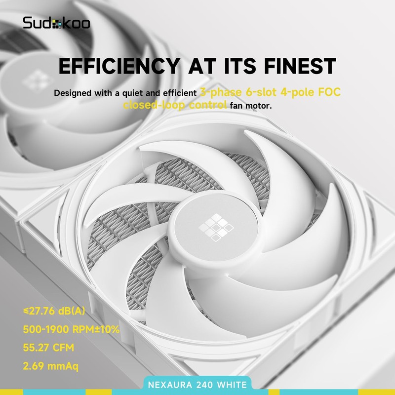 Sudokoo NEXAURA 240 White Liquid CPU Cooler: 240mm AIO CPU