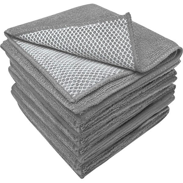 S&T INC. 325201 Microfiber Dish Cloths for Washing Dishes, Rags for Kitchen Cleaning With Poly Scour Scrubbing Side, Grey, 12 Inch x 12 Inch, 10 Pack