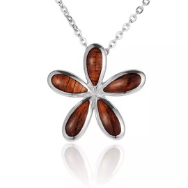 makamaehawaiijewelry 925 Sterling Silver Inlaid Hawaiian Koa Wood Plumeria Pendant ( sale !!!)